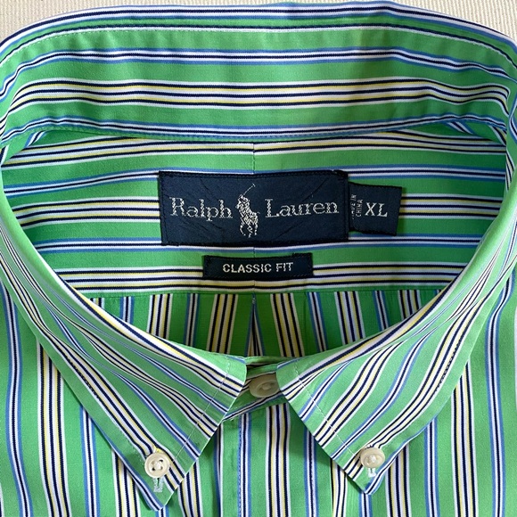RALPH LAUREN Classic Fit 100% Cotton Stripe Men’s Shirt, Size XL - Picture 7 of 14